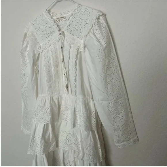 Ulla Johnson Aster Long Sleeve Tiered Ruffle Mini Dress White - Picture 8 of 12